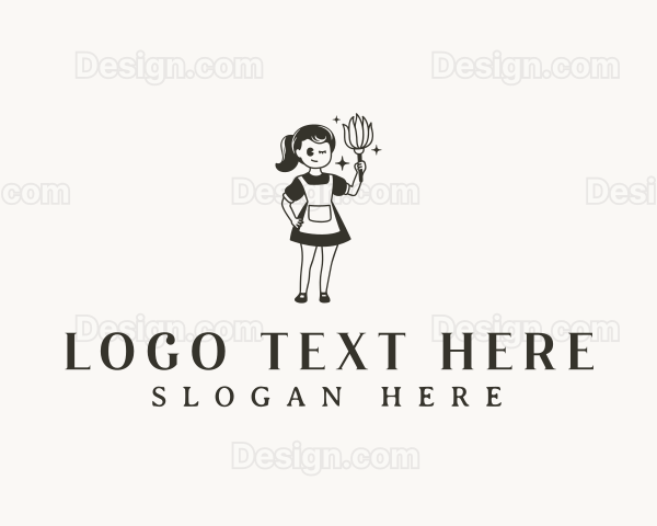 Woman Maid Cleaning Logo