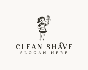 Woman Maid Cleaning logo design