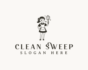 Woman Maid Cleaning logo design