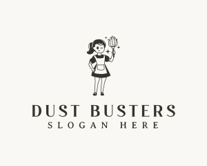 Woman Maid Cleaning logo design