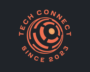 Orange Tech Globe logo design