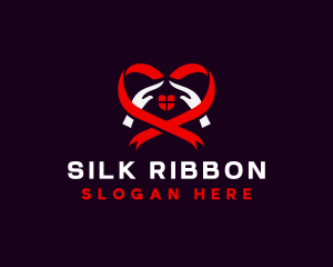 Ribbon Heart Hands logo design