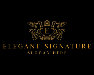 Elegant Shield Pegasus Crown logo design