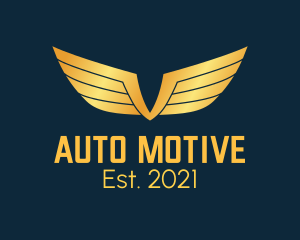 Gold Auto Aviation Wings  logo design