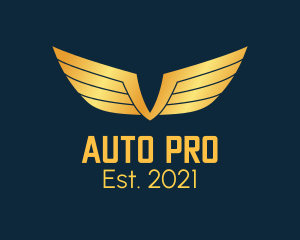 Gold Auto Aviation Wings  logo design