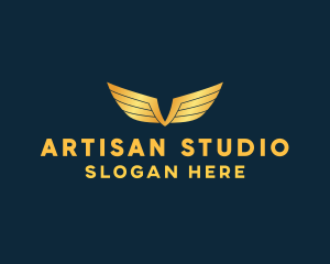 Gold Auto Aviation Wings  logo design