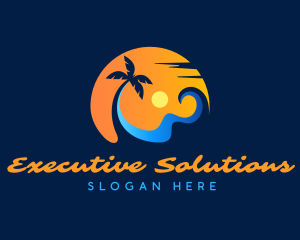 Palm Tree Surfing Wave Logo