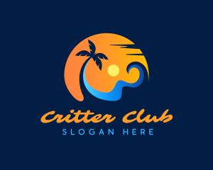 Palm Tree Surfing Wave logo design