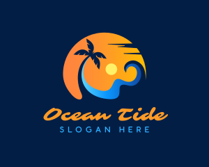 Palm Tree Surfing Wave logo