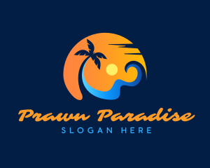 Palm Tree Surfing Wave logo design