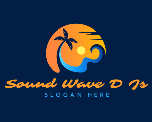 Palm Tree Surfing Wave logo design