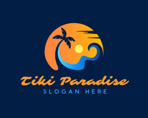 Palm Tree Surfing Wave logo design