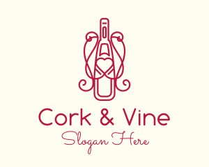 Red Heart Wine Bottle logo design