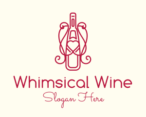 Red Heart Wine Bottle logo design