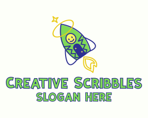 Doodle Space Rocket Kid logo design