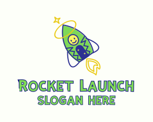 Doodle Space Rocket Kid logo design