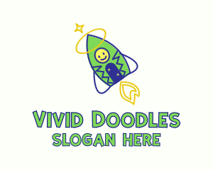 Doodle Space Rocket Kid logo design