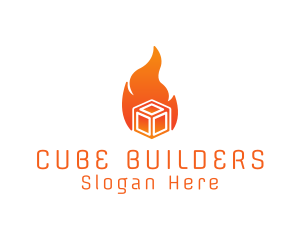 Flame Fire Box Cube logo design