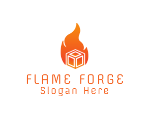 Flame Fire Box Cube logo design