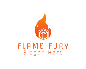 Flame Fire Box Cube logo design