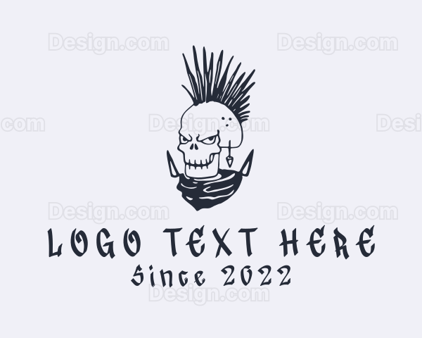 Punk Mohawk Skull Graffiti Logo