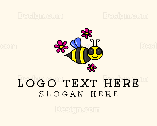 Flying Bee Flower Logo