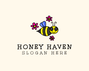 Flying Bee Flower  logo design