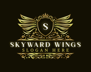 Shield Crown Wings logo design