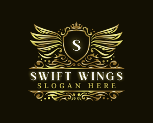 Shield Crown Wings logo design