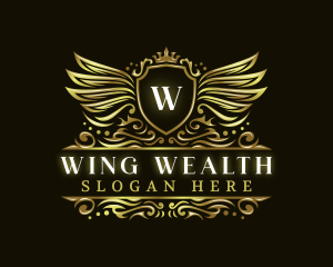 Shield Crown Wings logo design