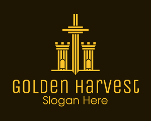 Golden Sword Medieval Tower  logo design