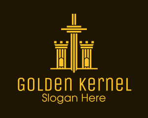 Golden Sword Medieval Tower  logo design