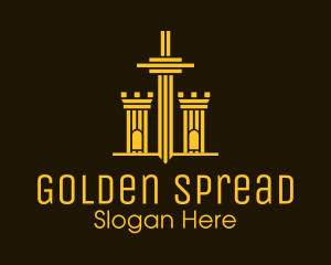 Golden Sword Medieval Tower  logo design