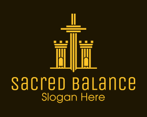 Golden Sword Medieval Tower  logo design