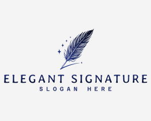 Sparkle Writing Feather Signature logo design