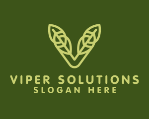 Green Leaf Letter V logo design