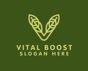 Green Leaf Letter V logo design