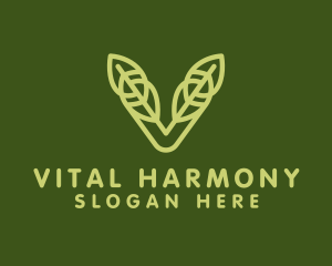 Green Leaf Letter V logo design