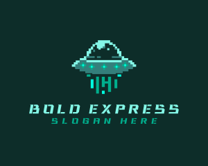 Pixel Alien UFO logo design