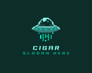 Pixel Alien UFO logo design