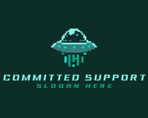 Pixel Alien UFO logo design