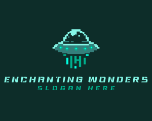 Pixel Alien UFO logo design