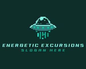 Pixel Alien UFO logo design