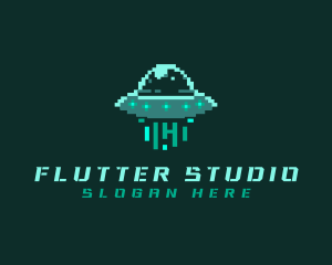 Pixel Alien UFO logo design