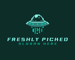 Pixel Alien UFO logo design