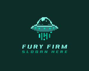 Pixel Alien UFO logo design