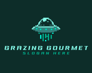 Pixel Alien UFO logo design