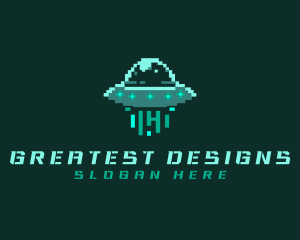 Pixel Alien UFO logo design