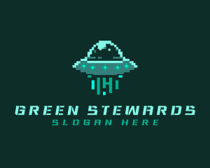 Pixel Alien UFO logo design