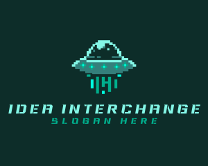 Pixel Alien UFO logo design